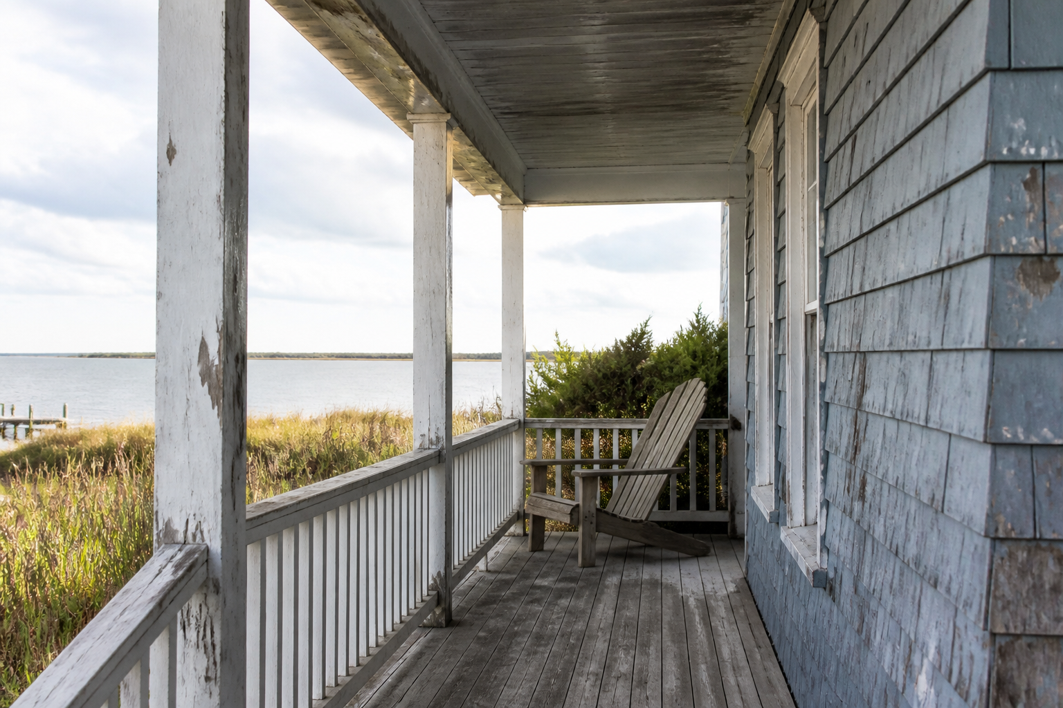 Illustrative weathered coastal porch before refresh